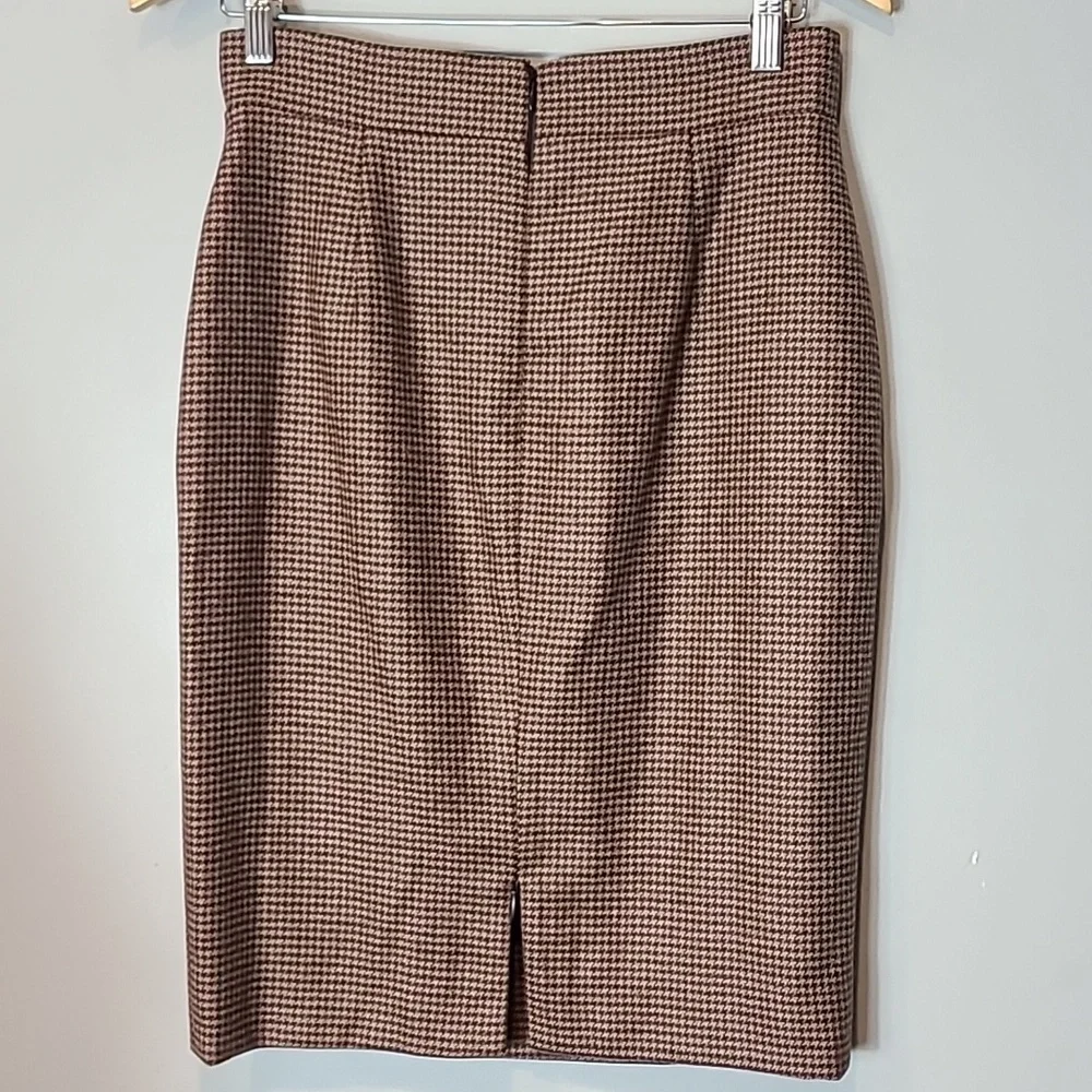 Akris Cashmere Plaid Skirt 6 Houndstooth Burgundy Brown Old Money Luxury Preppy - Picture 5 of 9